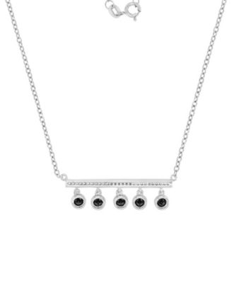 Created White Sapphire and Onyx Bezel Station Necklace in Rhodium Over Sterling Silver