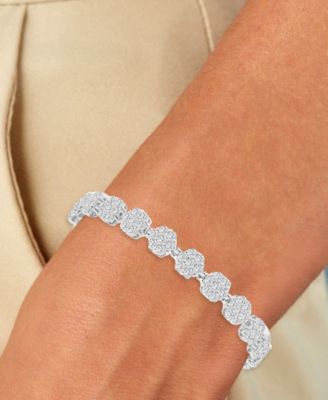 Cubic Zirconia Flower Tennis Bracelet in Rhodium Over Sterling Silver