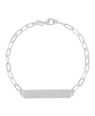 Cubic Zirconia Pave ID Bracelet in Rhodium Over Sterling Silver