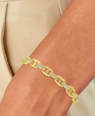 Cubic Zirconia Anchor Bracelet in 14k Yellow Gold Over Sterling Silver