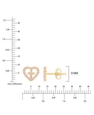Pink Cubic Zirconia Heart and Cross Stud Earrings in 14k Yellow Gold Over Sterling Silver