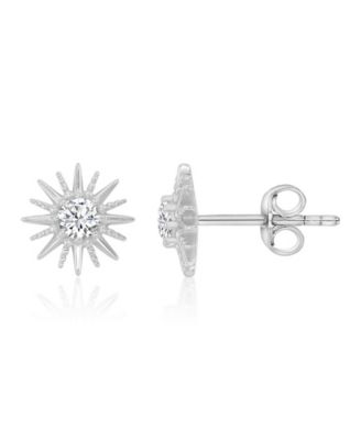 Cubic Zirconia Starburst Stud Earrings in Rhodium Over Sterling Silver