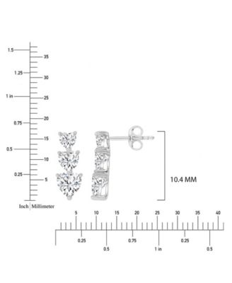 Cubic Zirconia Triple Heart Stud Earrings in Rhodium Over Sterling Silver