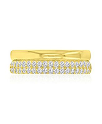 Cubic Zirconia Two-Row Ring in 14k Yellow Gold Over Sterling Silver