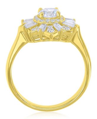 Cubic Zirconia Sunburst Ring in 14k Yellow Gold Over Sterling Silver