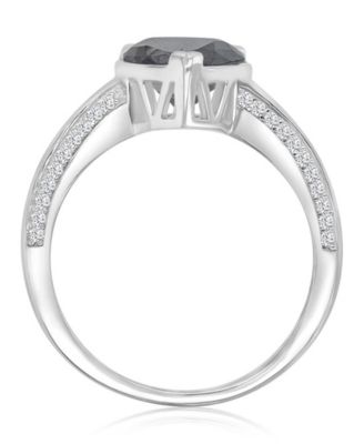 Heart-Shaped Black & Cubic Zirconia Ring in Rhodium Over Sterling Silver