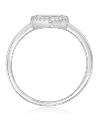 Cubic Zirconia and Imitation Pearl Heart Ring in Rhodium Over Sterling Silver