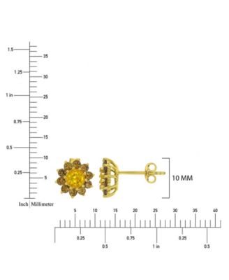 Citrine and Smokey Flower Stud Earrings in 14k Yellow Gold Over Sterling Silver