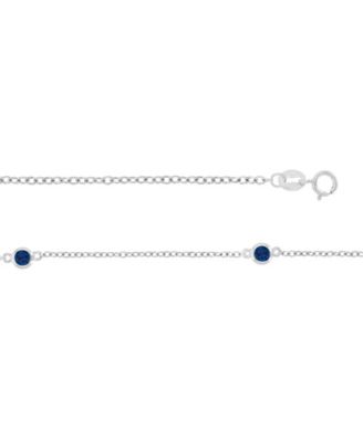 Created Blue Sapphire Station Necklace in Rhodium Over Sterling Silver