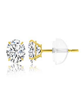White Swarovski Zirconia Solitaire Earrings in 14k Yellow Gold