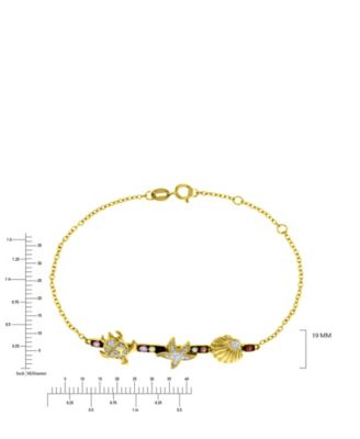 Starfish & Sea Turtle Bracelet in 14k Yellow Gold Over Sterling Silver