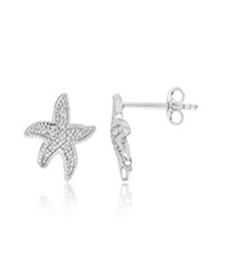 Created White Sapphire Star Fish Stud Earrings in Rhodium Over Sterling Silver