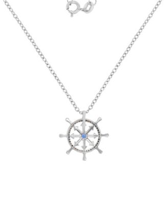 Diamond Accent & Created Blue Sapphire Rudder Necklace in Rhodium Over Sterling Silver