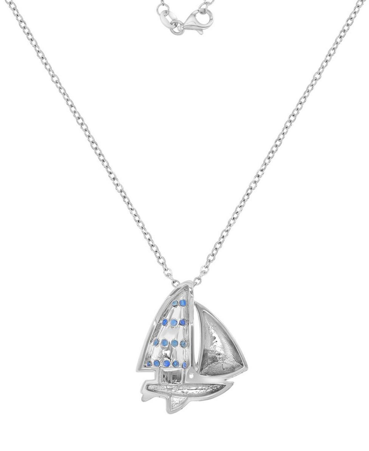 Macy's Created Blue Sapphire Ship Necklace in Rhodium Over Sterling Silver