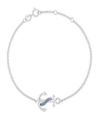 Created Blue Sapphire Anchor Bracelet in Rhodium Over Sterling Silver