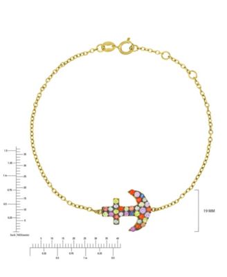 Multi-Color Sapphire Anchor Bracelet in 14k Yellow Gold Over Sterling Silver