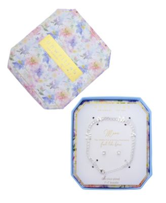 Cubic Zirconia Mama Tennis Bracelet with Earring Set