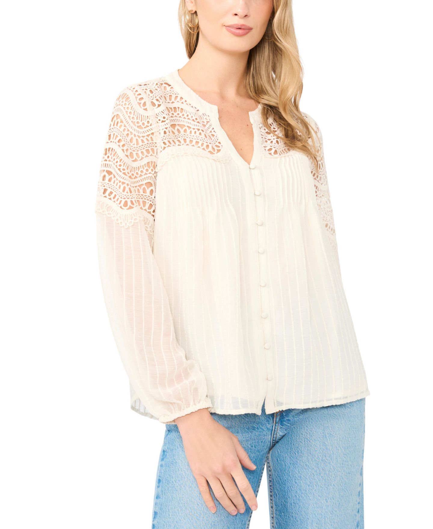 Женская блузка Vince Camuto V-Neck, цвет: Слоновая кость — фото 1