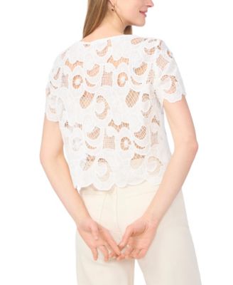 Women's Short-Sleeve Crochet Blouse