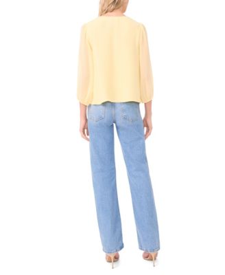 Women's Double Ruffle Tie V-Neck Blouse