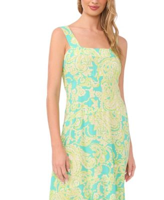 Women's Paisley-Print Square-Neck Smocked-Back Sleeveless Maxi Dress