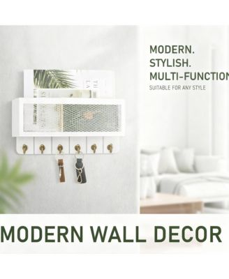 Rustic Key & Mail Holder with 6 Hooks - Sturdy Wood & Steel, Space-Saving, Easy Install