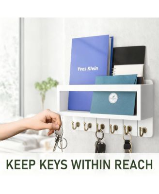 Rustic Key & Mail Holder with 6 Hooks - Sturdy Wood & Steel, Space-Saving, Easy Install