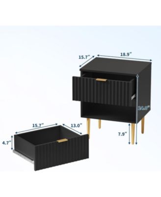 Mid-Century Nightstand Set of 1/2, Bedside Table with 2 Drawers & Metal Legs