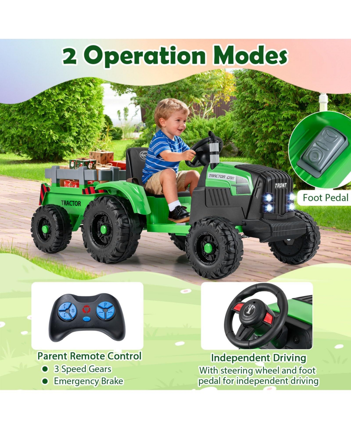 Mecale 24V Ride-On Tractor for Kids with Detachable Trailer & Remote Control