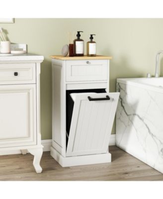 Freestanding Tilt Out Laundry Cabinet with Removable Basket and Storage Organizer