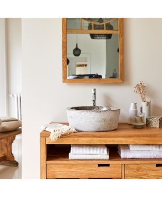 Rustic Genuine Marble Washbasin Sink Basin Circular Bowl Grey Standard Bathroom