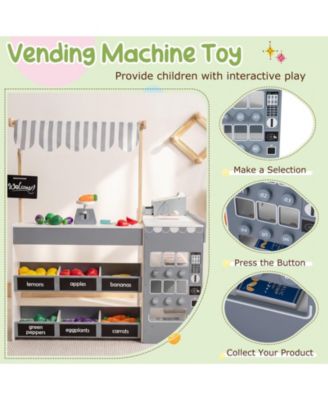 Wooden Kids Grocery Store Playset Pretend Supermarket with Shopping Cart