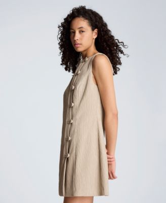 Women's Boat Neck Button Front Sheath Short Dress