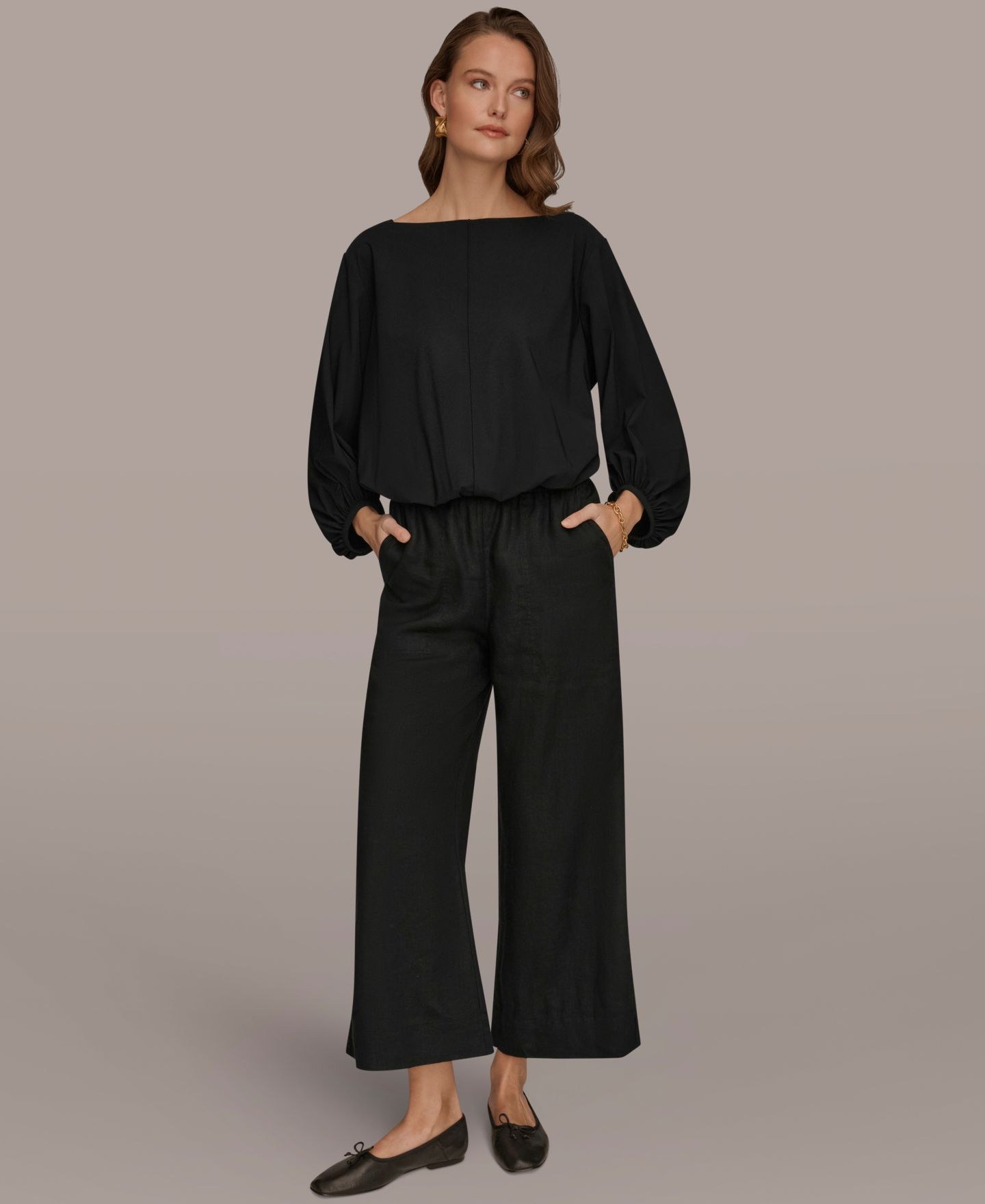 Женская блузка Donna Karan Weekend 4-way Stretch Knit Boat Neck Balloon Sleeve Blouse, цвет: Чёрный — фото 2