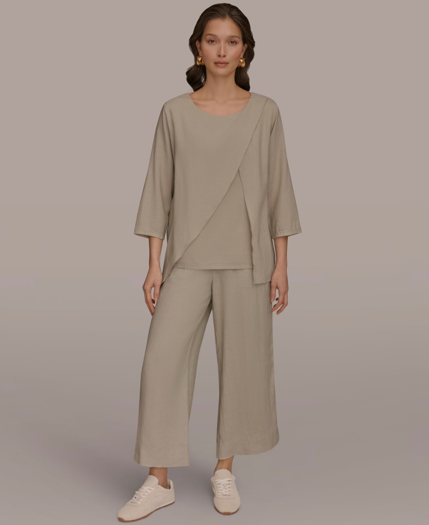 Женская блузка Donna Karan Weekend Linen Wrap Front 3/4 Sleeve, цвет: Серый — фото 6