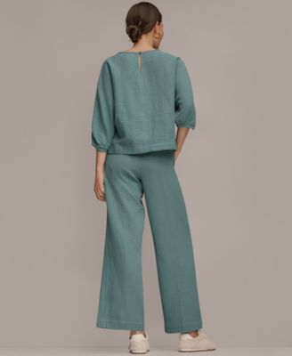 Women's Boat Neck Blouse and Mid-Rise Side Seam Pants