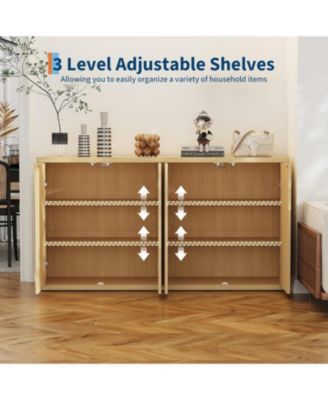 66.3'' Fluted Oak Sideboard Cabinet with 4 Doors & Adjustable Shelves, Modern Wood Buffet Storage