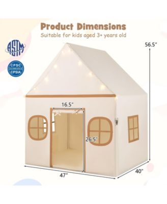Large Kids Play Tent Playhouse with Door Curtain, Windows, and Star Lights