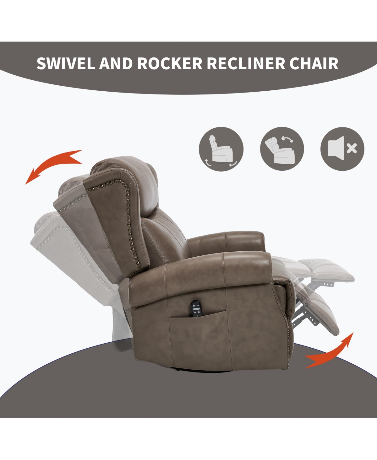 Clihome Heat Massage Manual Recliner Chair with Rocker and Swivel Genuine Leather for Living Room