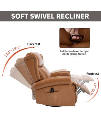 Heat Massage Manual Recliner Chair with Rocker and Swivel in Genuine Leather for Living Room