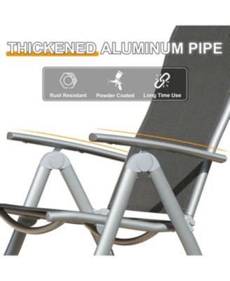 Patio Folding Chairs Set of 2, Aluminium Frame Outdoor Reclining Patio Chairs Textilene Fabric Seat, Dark Gray