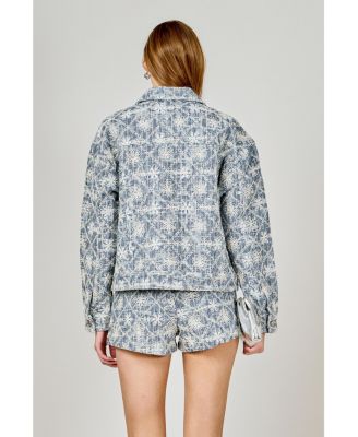 Women's Emroidered Floral Denim Jacket