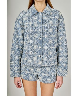 Women's Emroidered Floral Denim Jacket
