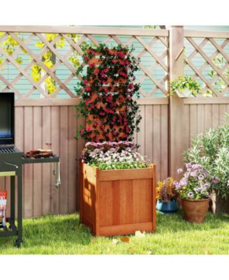 Wooden Raised Garden Bed Planter with Trellis for Outdoors