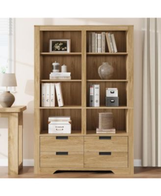 72" Farmhouse Floor Standing Bookcase, Bookshelf with 4 Drawers, Freestanding Display Storage Shelves for Bedrooms.