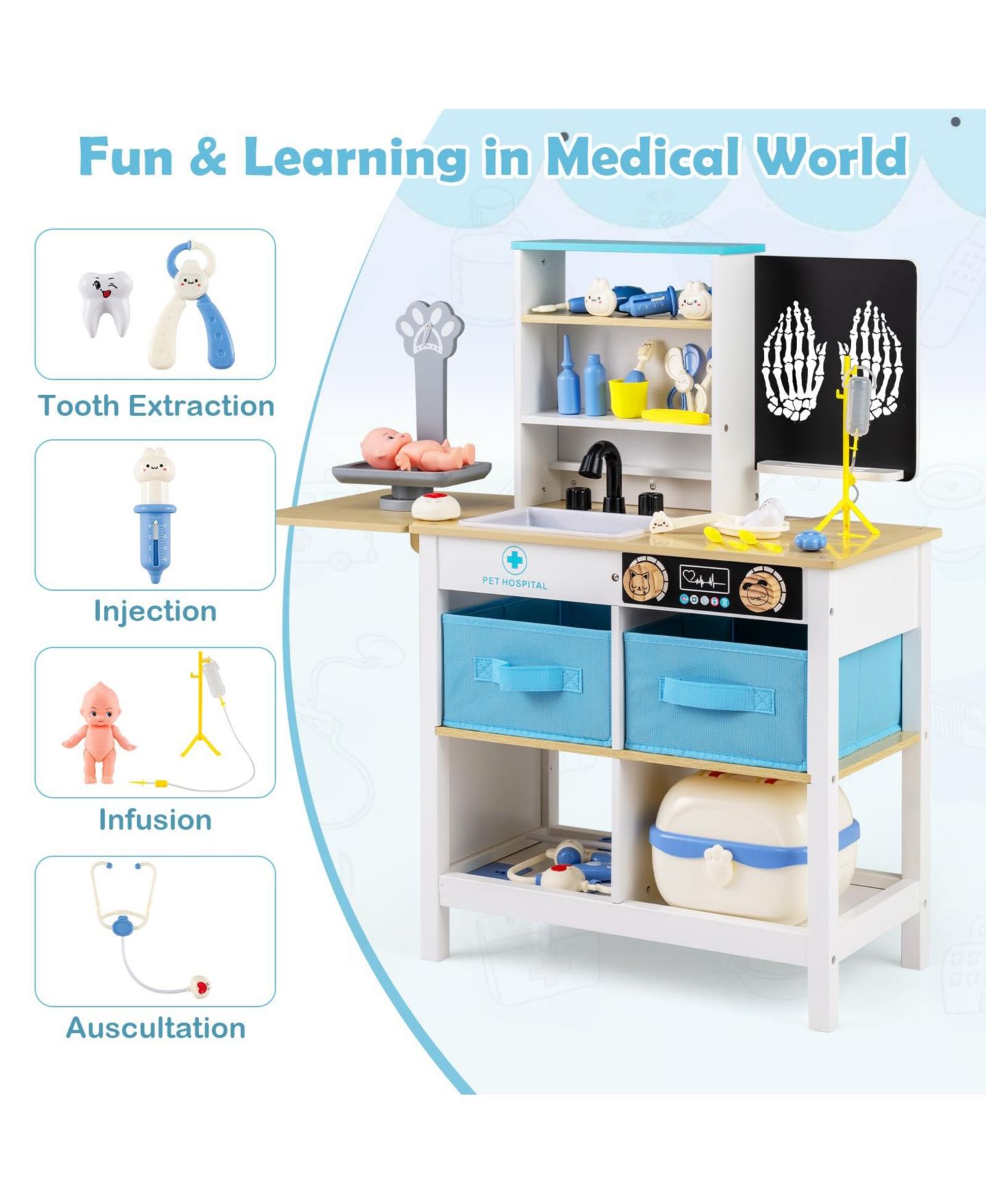 Детский игровой набор Mecale Doctor Office Interactive Stations Play Set, Ages 3+, цвет: Коричневый — фото 4