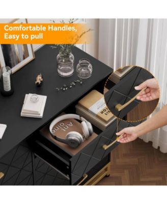 8-Drawer Wood Dresser with Gold Handles, Modern Chest of Drawers for Bedroom, Living Room or Closet Storage