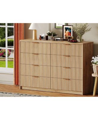 Fluted Bedroom Dresser, Wide Chest of Drawers for Closet and Bedroom Storage, 8 Drawer