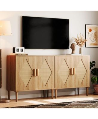 2-Door Rattan Accent Storage Cabinet, Wood Sideboard for Living Room, Dining Room & Entryway