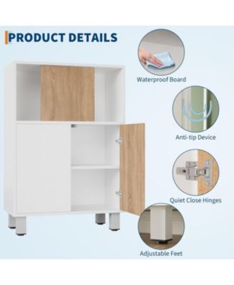 Bathroom Floor Cabinet with Sliding Door, Modern Kitchen Buffet Sideboard Cabinet with Adjustable Shelf, Accent Bookshelf